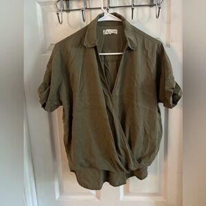 lou and grey Blouse Shirt Size Small Hi Low Faux Wrap Lyocell Casual